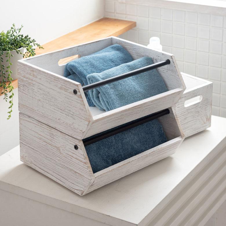 ウッドコンテナボックス Lサイズ 収納 引き出し 木製 スタッキング アンティーク オープン 持ち手付き ヴィンテージ アメリカン インダストリアル cl-g-6 | ブランド登録なし | 10