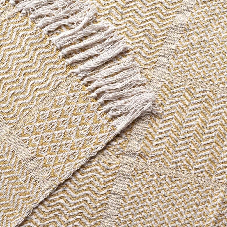 ブランケット ひざ掛け 約130×170cm 膝掛け ニットブランケット 毛布 大判 イエロー ジオメトリック柄 ダイヤモンド柄 肩掛 インド綿 コットン 防寒 d-3440 | ELEMENTS（インテリア） | 01