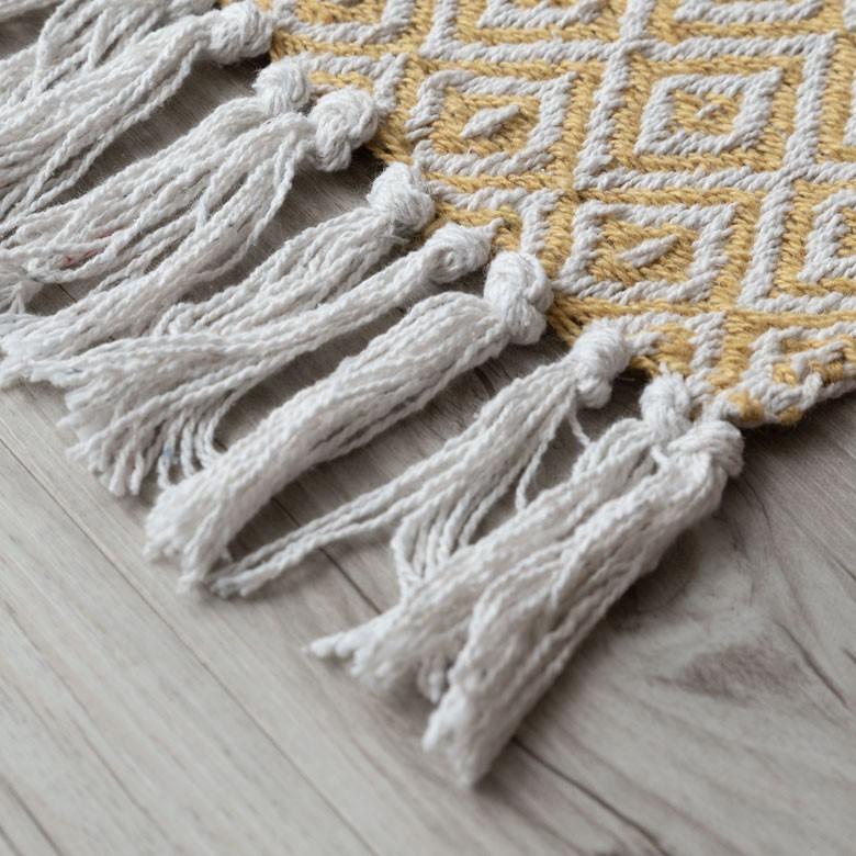 ブランケット ひざ掛け 約130×170cm 膝掛け ニットブランケット 毛布 大判 イエロー ジオメトリック柄 ダイヤモンド柄 肩掛 インド綿 コットン 防寒 d-3440 | ELEMENTS（インテリア） | 10