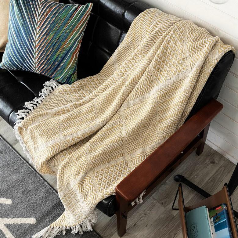 ブランケット ひざ掛け 約130×170cm 膝掛け ニットブランケット 毛布 大判 イエロー ジオメトリック柄 ダイヤモンド柄 肩掛 インド綿 コットン 防寒 d-3440 | ELEMENTS（インテリア） | 11