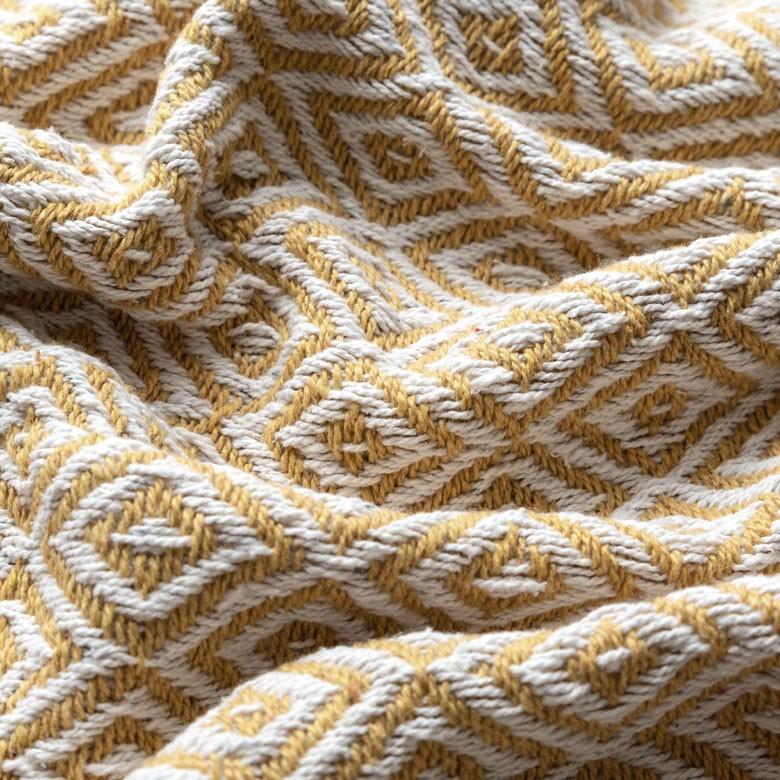 ブランケット ひざ掛け 約130×170cm 膝掛け ニットブランケット 毛布 大判 イエロー ジオメトリック柄 ダイヤモンド柄 肩掛 インド綿 コットン 防寒 d-3440 | ELEMENTS（インテリア） | 07