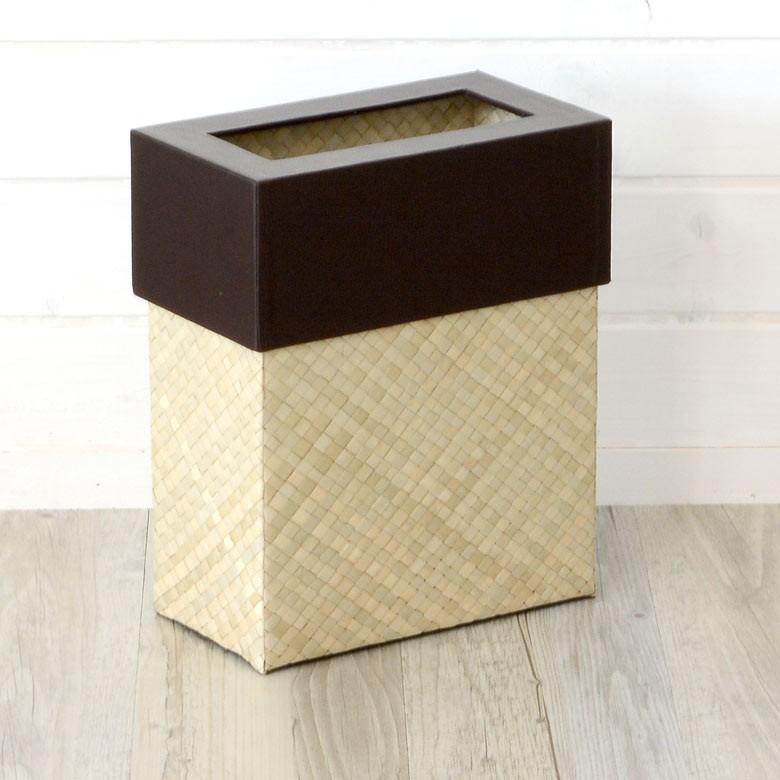 ごみ箱 おしゃれ ゴミ箱 レザー 天然素材 ダストボックス ボックス フタつき パンダン 編み目 シンプル アジアン 四角 ナチュラル アジア工房 db-117 | ELEMENTS（インテリア） | 01