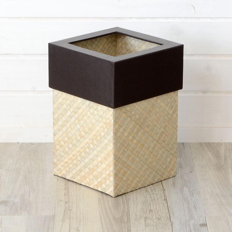 ごみ箱 おしゃれ ゴミ箱 レザー 天然素材 ダストボックス ボックス フタつき パンダン 編み目 シンプル アジアン 四角 ナチュラル アジア工房 db-117 | ELEMENTS（インテリア） | 03