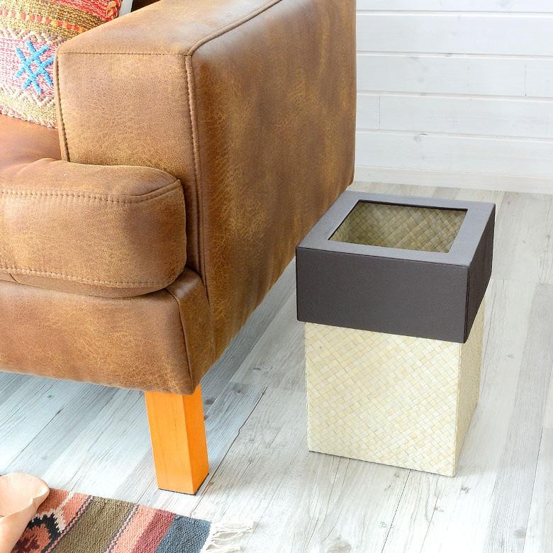 ごみ箱 おしゃれ ゴミ箱 レザー 天然素材 ダストボックス ボックス フタつき パンダン 編み目 シンプル アジアン 四角 ナチュラル アジア工房 db-117 | ELEMENTS（インテリア） | 06