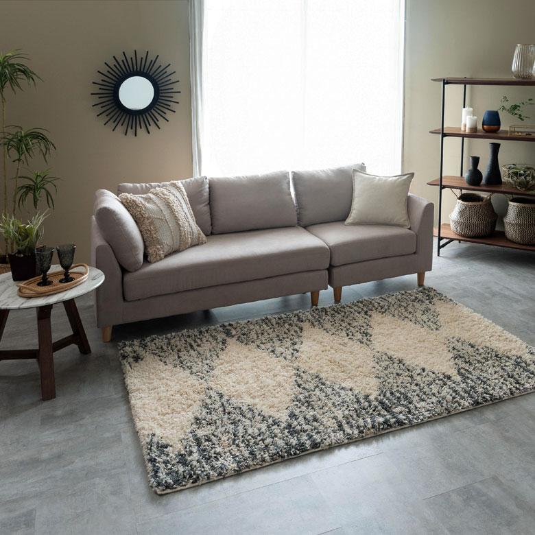 ラグ マット カーペット ダイヤ柄 ダイヤモンド 約130×190cm エジプト製 ベニオワレン風 白黒 BOHO 敷物 絨毯 北欧 インテリア eg84044 | ELEMENTS（インテリア） | 02