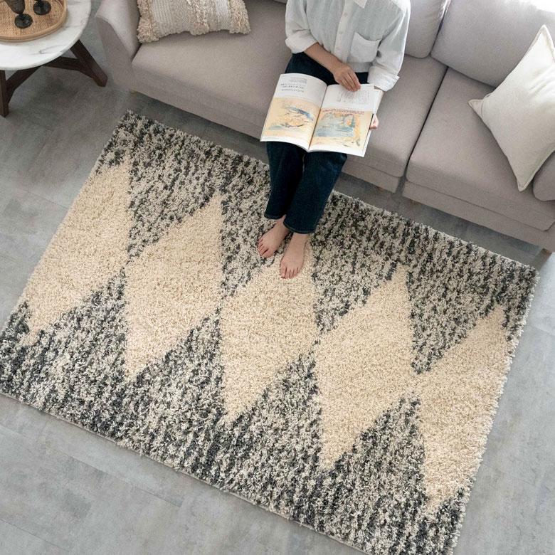 ラグ マット カーペット ダイヤ柄 ダイヤモンド 約130×190cm エジプト製 ベニオワレン風 白黒 BOHO 敷物 絨毯 北欧 インテリア eg84044 | ELEMENTS（インテリア） | 07