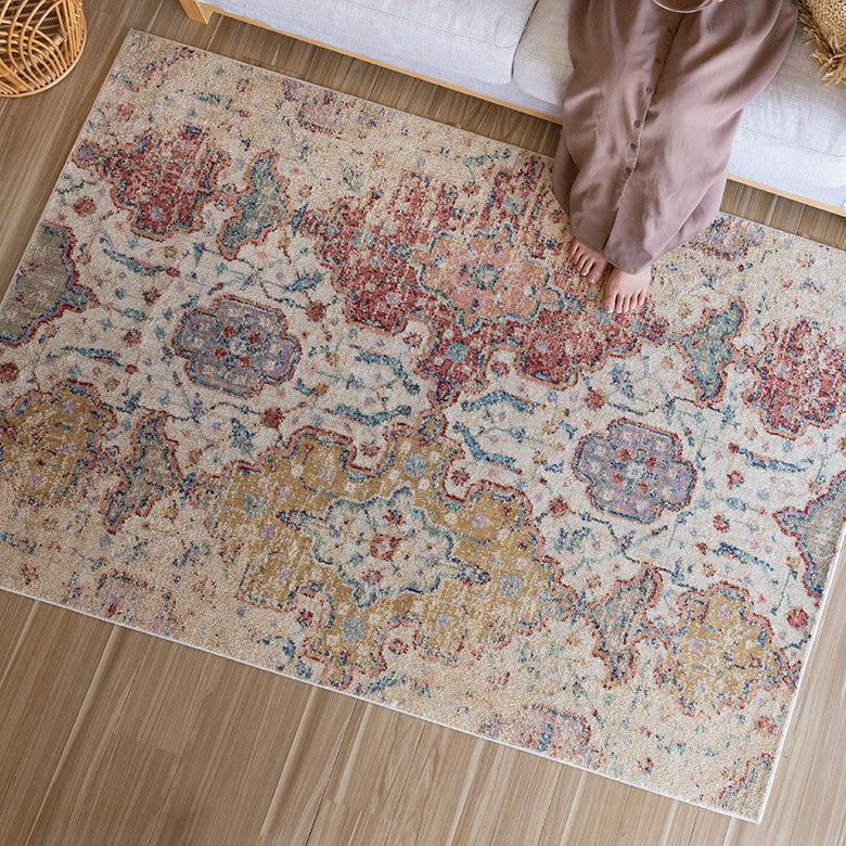 ラグ マット 130×190cm エジプト製 ペルシャ 絨毯 幾何学模様