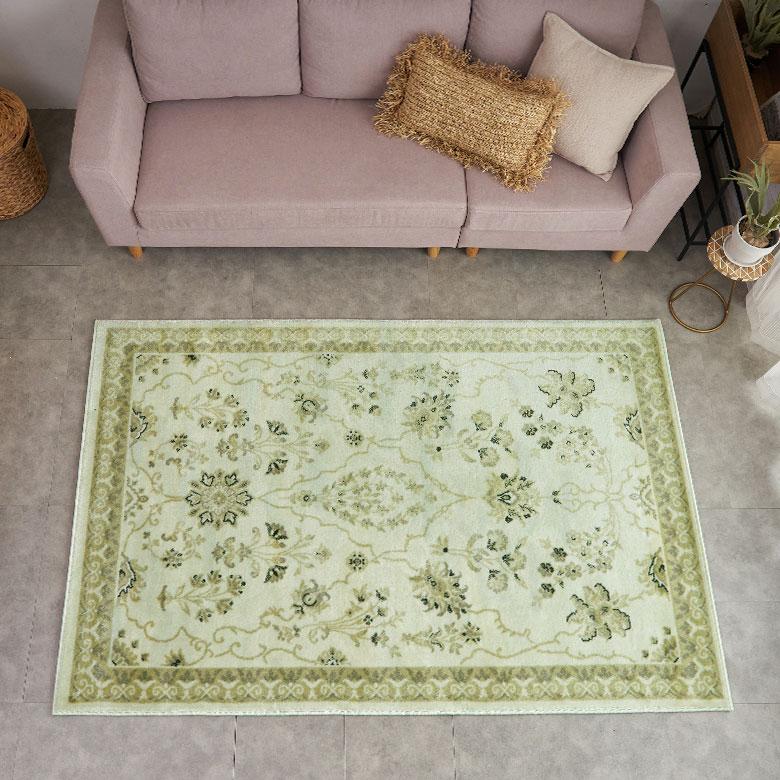 ELEMENTS ラグ ペルシャ 風 ウィルトン織 花柄 アイボリー 1.5 畳 帖