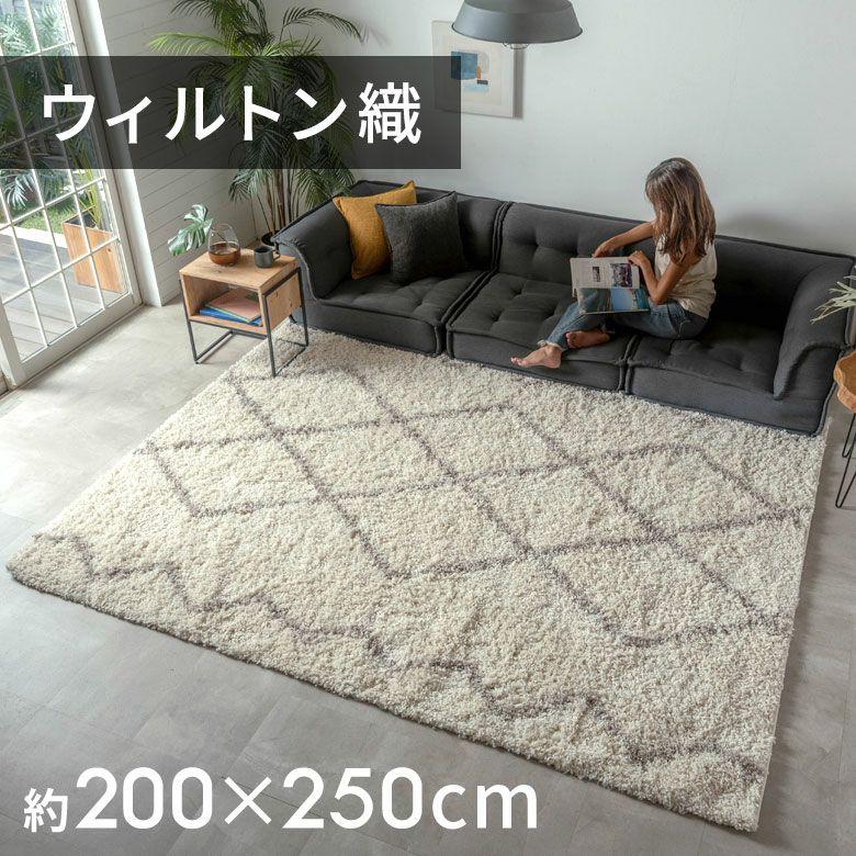 手織りのような風合いが魅力のモロッカンデザイン 長めの毛足がふんわり気持ち良い シャギータイプのウィルトン織ラグ　200x250cm [eg84384] | ELEMENTS（インテリア）