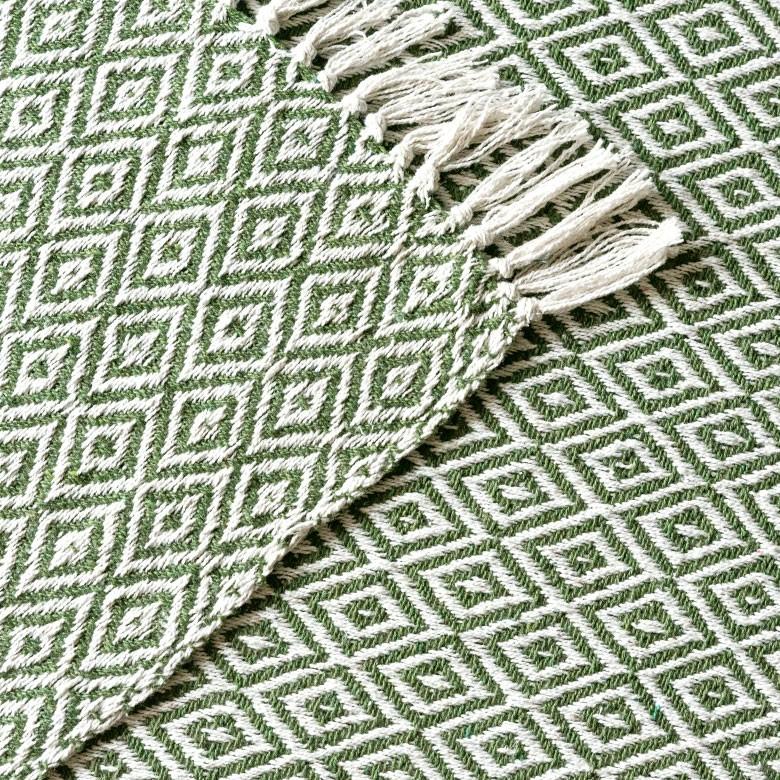 ブランケット ひざ掛け 約130×170cm 膝掛け ニットブランケット 毛布 大判 グリーン ジオメトリック柄 ダイヤモンド柄 肩掛 インド綿 コットン 防寒 f-3440 | ELEMENTS（インテリア） | 01