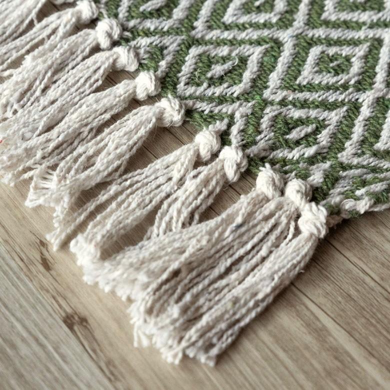 ブランケット ひざ掛け 約130×170cm 膝掛け ニットブランケット 毛布 大判 グリーン ジオメトリック柄 ダイヤモンド柄 肩掛 インド綿 コットン 防寒 f-3440 | ELEMENTS（インテリア） | 10