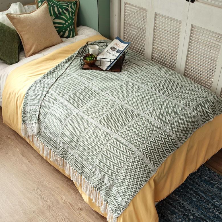 ブランケット ひざ掛け 約130×170cm 膝掛け ニットブランケット 毛布 大判 グリーン ジオメトリック柄 ダイヤモンド柄 肩掛 インド綿 コットン 防寒 f-3440 | ELEMENTS（インテリア） | 11