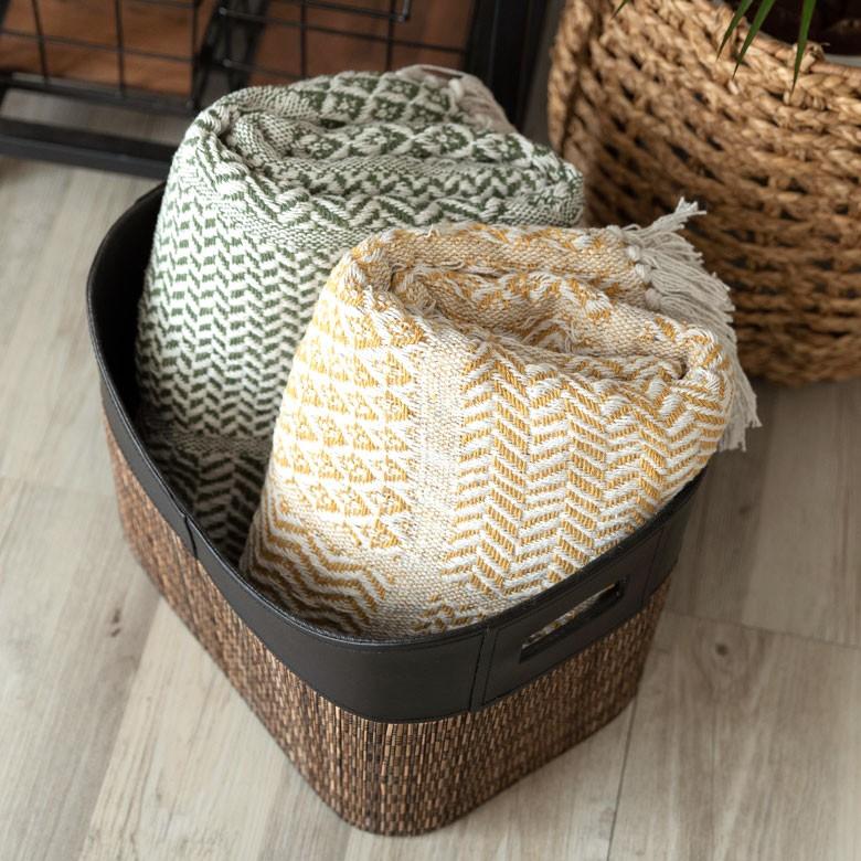 ブランケット ひざ掛け 約130×170cm 膝掛け ニットブランケット 毛布 大判 グリーン ジオメトリック柄 ダイヤモンド柄 肩掛 インド綿 コットン 防寒 f-3440 | ELEMENTS（インテリア） | 16