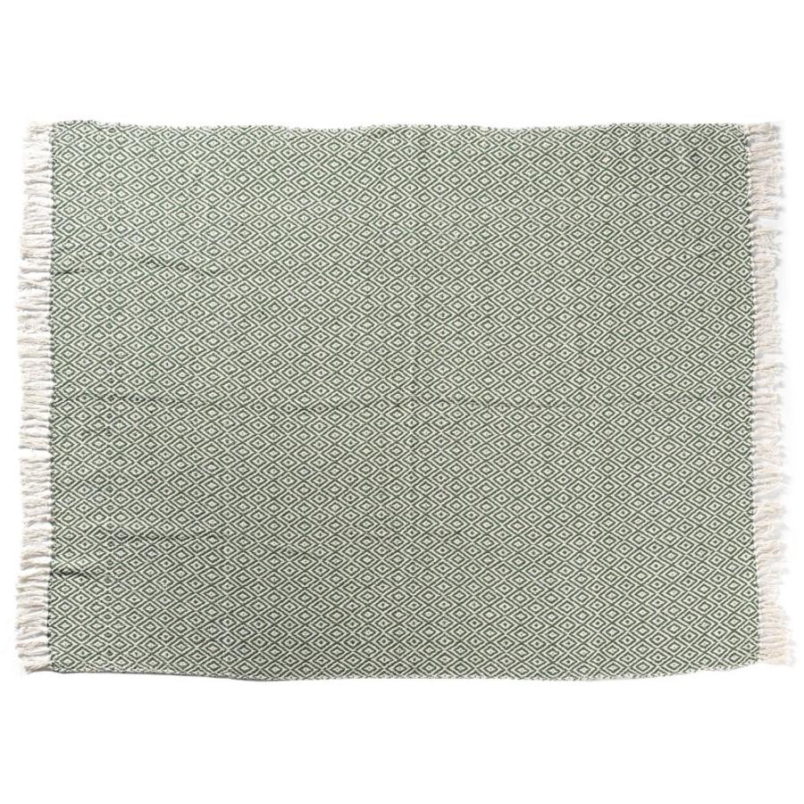 ブランケット ひざ掛け 約130×170cm 膝掛け ニットブランケット 毛布 大判 グリーン ジオメトリック柄 ダイヤモンド柄 肩掛 インド綿 コットン 防寒 f-3440 | ELEMENTS（インテリア） | 18