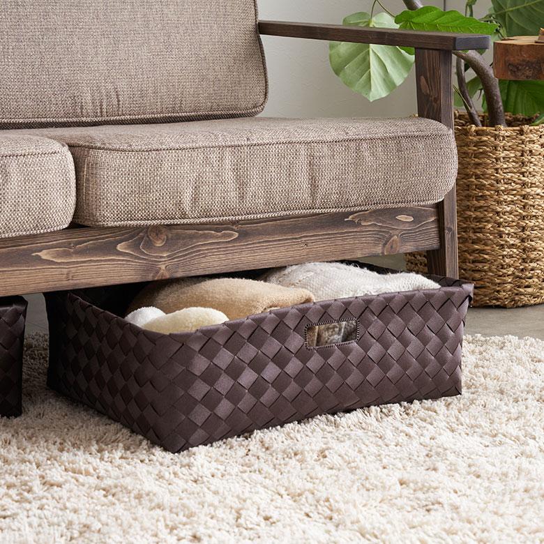 かご バスケット 洗える 持ち手付 フェイク シダー 白樺風 ポリエチレン 浅型 丸洗い 収納 ボックス ワイド カラー インナー おしゃれ 北欧 雑貨 西海岸 f-66 | ELEMENTS（インテリア） | 05