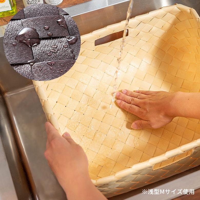 かご バスケット 洗える 持ち手付 フェイク シダー 白樺風 ポリエチレン 浅型 丸洗い 収納 ボックス ワイド カラー インナー おしゃれ 北欧 雑貨 西海岸 f-66 | ELEMENTS（インテリア） | 06