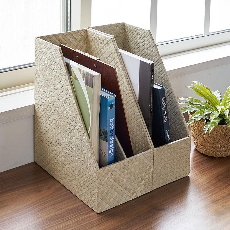 パンダンで出来たブックスタンドボックス 2色展開 A4縦型 間仕切り2分割 アジア工房 fb-117 | ブランド登録なし | 14