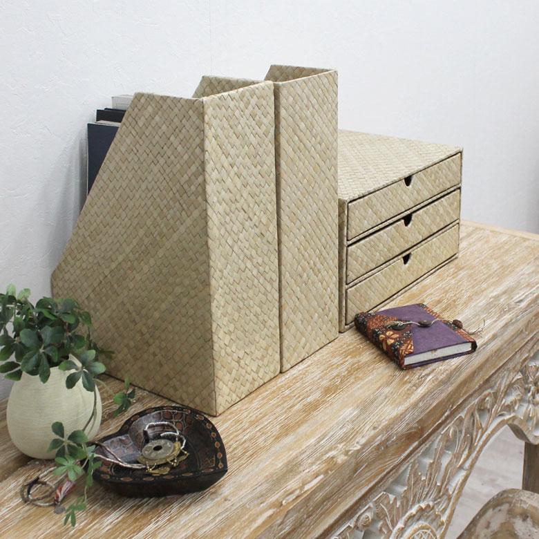 パンダンで出来たブックスタンドボックス 2色展開 A4縦型 間仕切り2分割 アジア工房 fb-117 | ブランド登録なし | 01