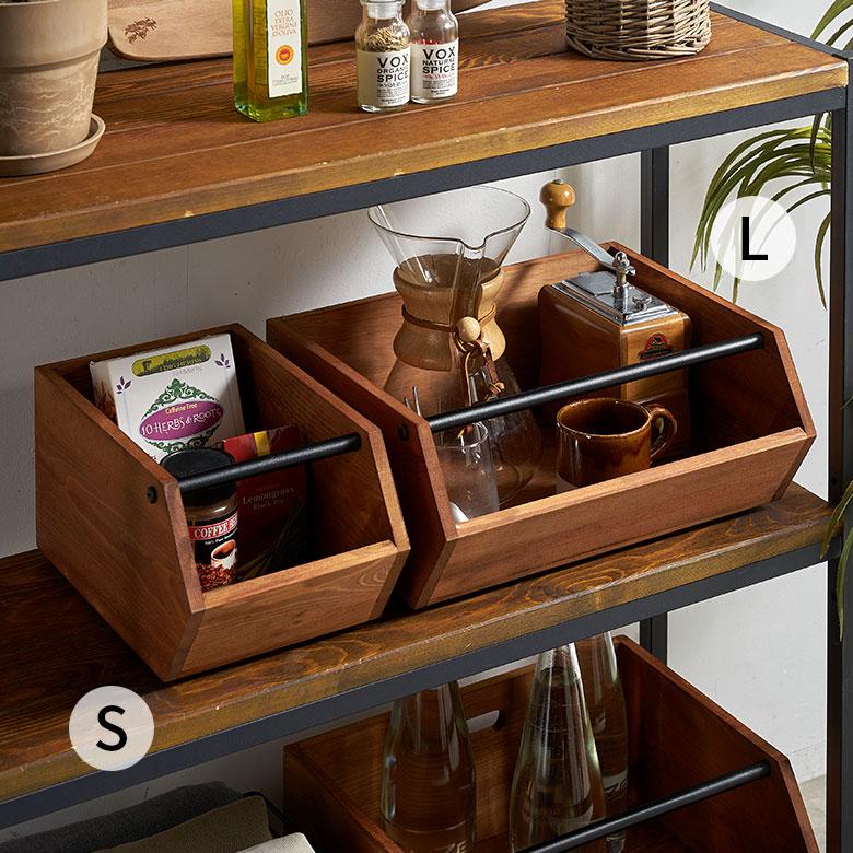 ウッドコンテナボックス Sサイズ 収納 引き出し 木製 スタッキング 3色展開 アンティーク オープン 持ち手付き ヴィンテージ アメリカン インダストリアル h-6 | ELEMENTS（インテリア） | 09