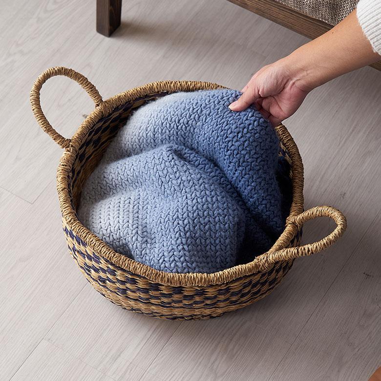 かご バスケット 持ち手 付き シーグラス Lサイズ ナチュラル 収納 荷物 入れ 衣類 おもちゃ 丸型 おしゃれ 北欧 西海岸 雑貨 l-vn5 | ELEMENTS（インテリア） | 04