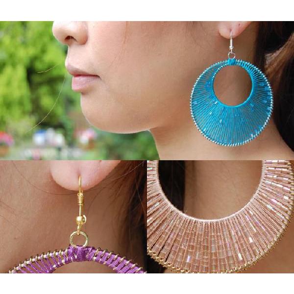 シルク糸とビーズのラウンドピアスＬサイズ l302 | ブランド登録なし | 01