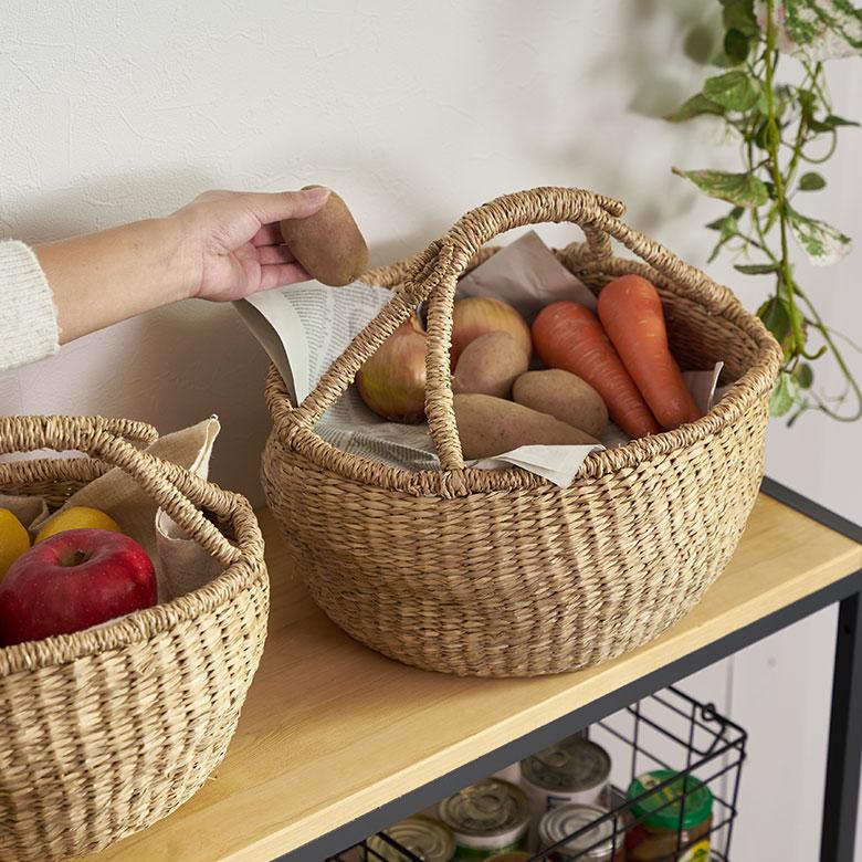 天然素材バスケット シーグラス ディッシュスタンド 編み込みラタン