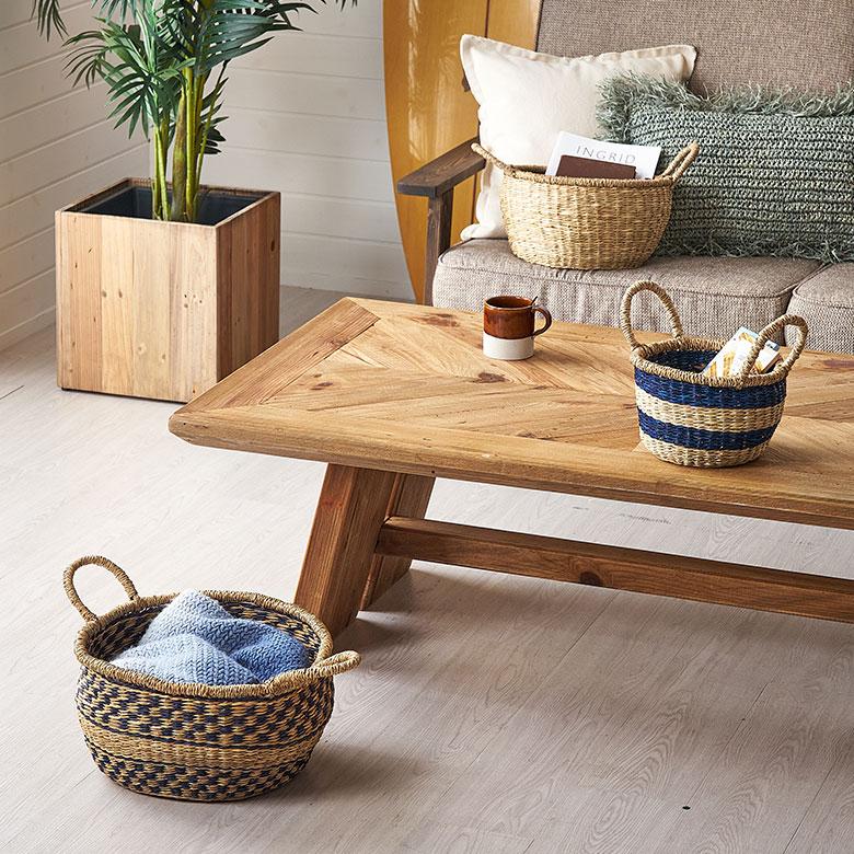 かご バスケット 持ち手 付き シーグラス Mサイズ ナチュラル 収納 荷物 入れ 衣類 おもちゃ 丸型 おしゃれ 北欧 西海岸 雑貨 m-vn50 | ELEMENTS（インテリア） | 11