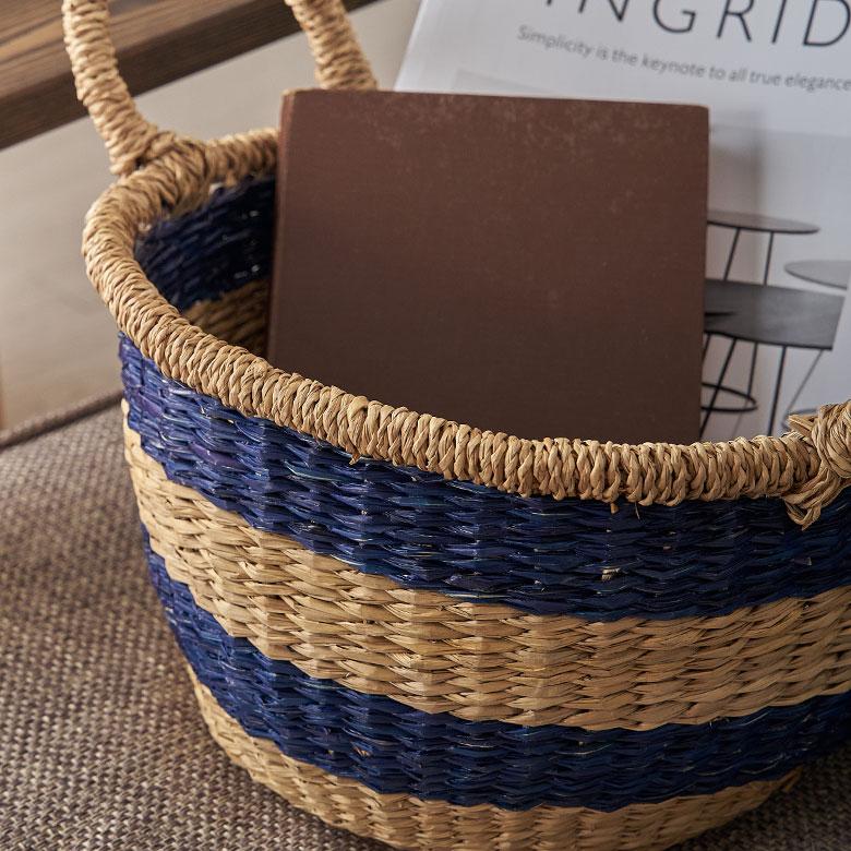 かご バスケット 持ち手 付き シーグラス Mサイズ ナチュラル 収納 荷物 入れ 衣類 おもちゃ 丸型 おしゃれ 北欧 西海岸 雑貨 m-vn50 | ELEMENTS（インテリア） | 02