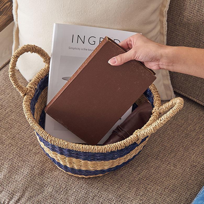 かご バスケット 持ち手 付き シーグラス Mサイズ ナチュラル 収納 荷物 入れ 衣類 おもちゃ 丸型 おしゃれ 北欧 西海岸 雑貨 m-vn50 | ELEMENTS（インテリア） | 04