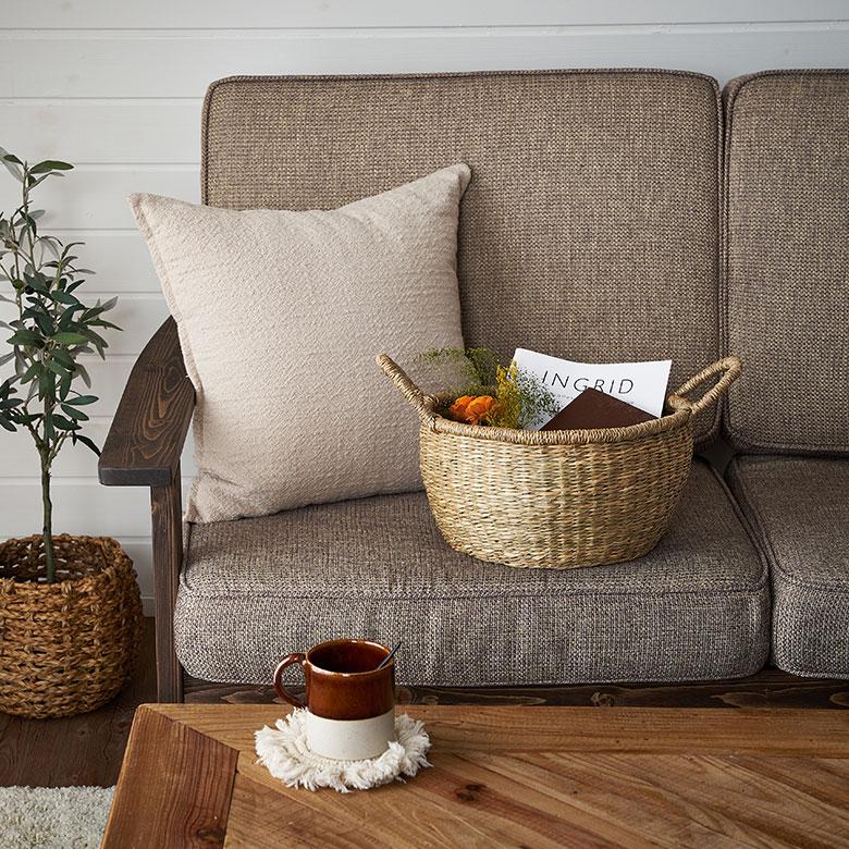 かご バスケット 持ち手 付き シーグラス Mサイズ ナチュラル 収納 荷物 入れ 衣類 おもちゃ 丸型 おしゃれ 北欧 西海岸 雑貨 m-vn50 | ELEMENTS（インテリア） | 07