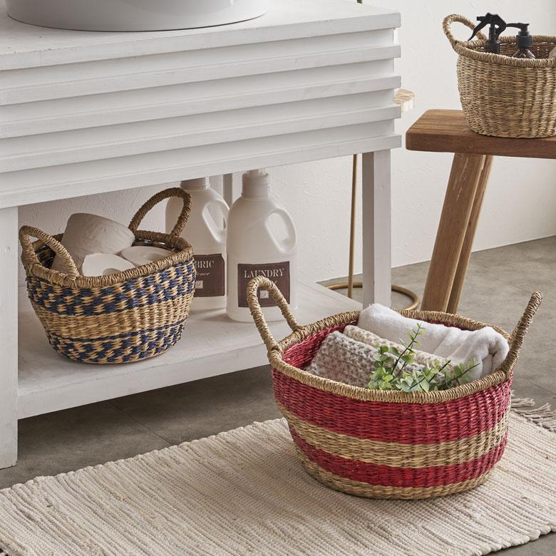 かご バスケット 持ち手 付き シーグラス Mサイズ ナチュラル 収納 荷物 入れ 衣類 おもちゃ 丸型 おしゃれ 北欧 西海岸 雑貨 m-vn50 | ELEMENTS（インテリア） | 09