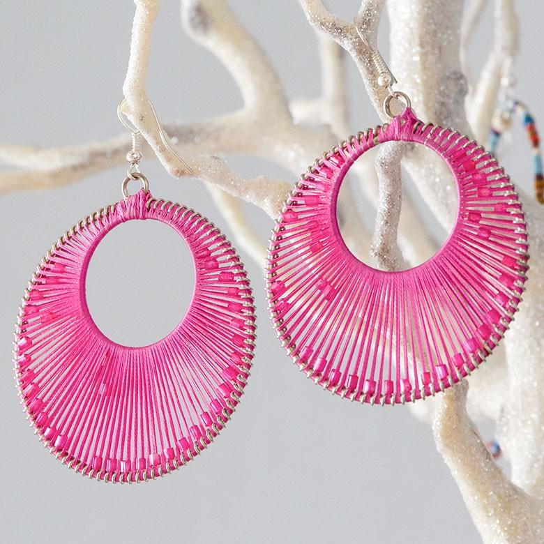 ピアス ピンク ビーズ ラウンド アジアン エスニック おしゃれ 夏 レディース 揺れる ハンドメイド m302 | ブランド登録なし