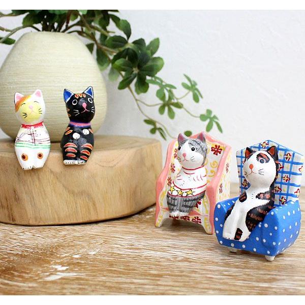 ちょこんとお座りするバリネコの木彫りオブジェ 4柄展開 アジア工房 n-115 | ブランド登録なし | 02