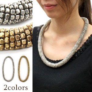 アンティークカラーのビーズで出来たロープ型ネックレス 2色展開 アジア工房 n-1166 | ブランド登録なし