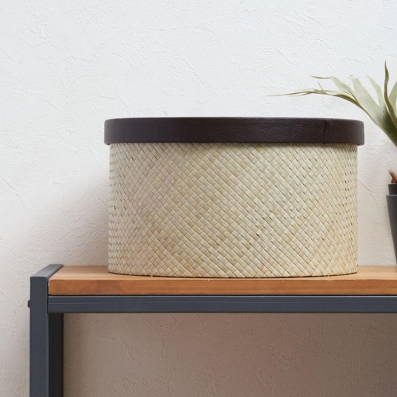 パンダン製 フタ付き ラウンド ボックス Lサイズ 小物 入れ 収納 おもちゃ 整理 用品 収納箱 インテリア ボックス おしゃれ 入れ物 ナチュラル バリ 雑貨  pb-11 | ELEMENTS（インテリア） | 02