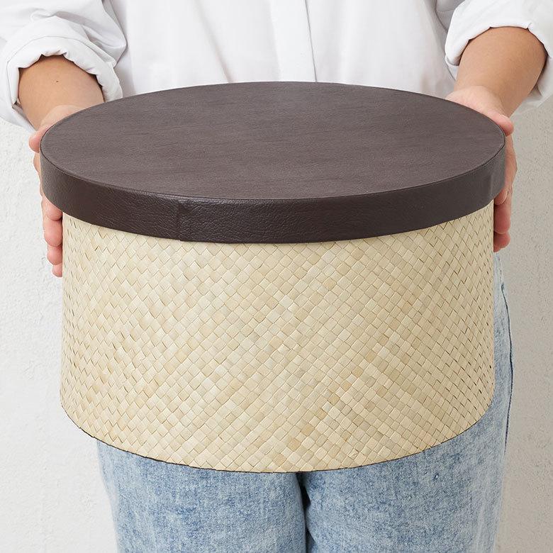 パンダン製 フタ付き ラウンド ボックス Lサイズ 小物 入れ 収納 おもちゃ 整理 用品 収納箱 インテリア ボックス おしゃれ 入れ物 ナチュラル バリ 雑貨  pb-11 | ELEMENTS（インテリア） | 07