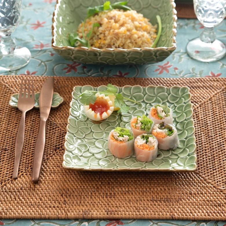 プレート 皿 中皿 角皿 小皿 食器 約17.8cm 正方形 陶器 プルメリア パーティー アジアン雑貨 pl10-668 | ブランド登録なし | 12