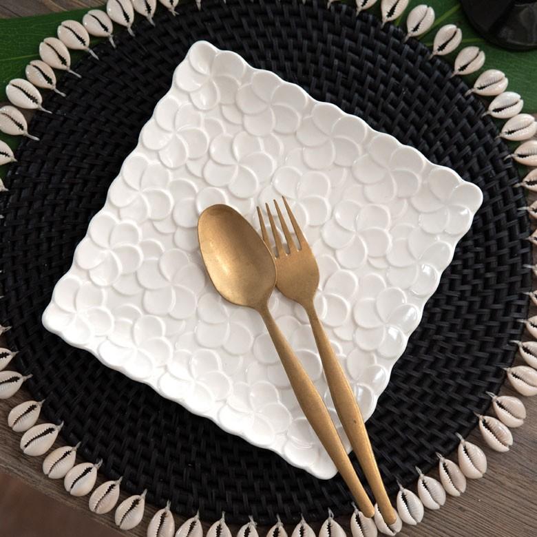 プレート 皿 中皿 角皿 小皿 食器 約17.8cm 正方形 陶器 プルメリア パーティー アジアン雑貨 pl10-668 | ブランド登録なし | 13