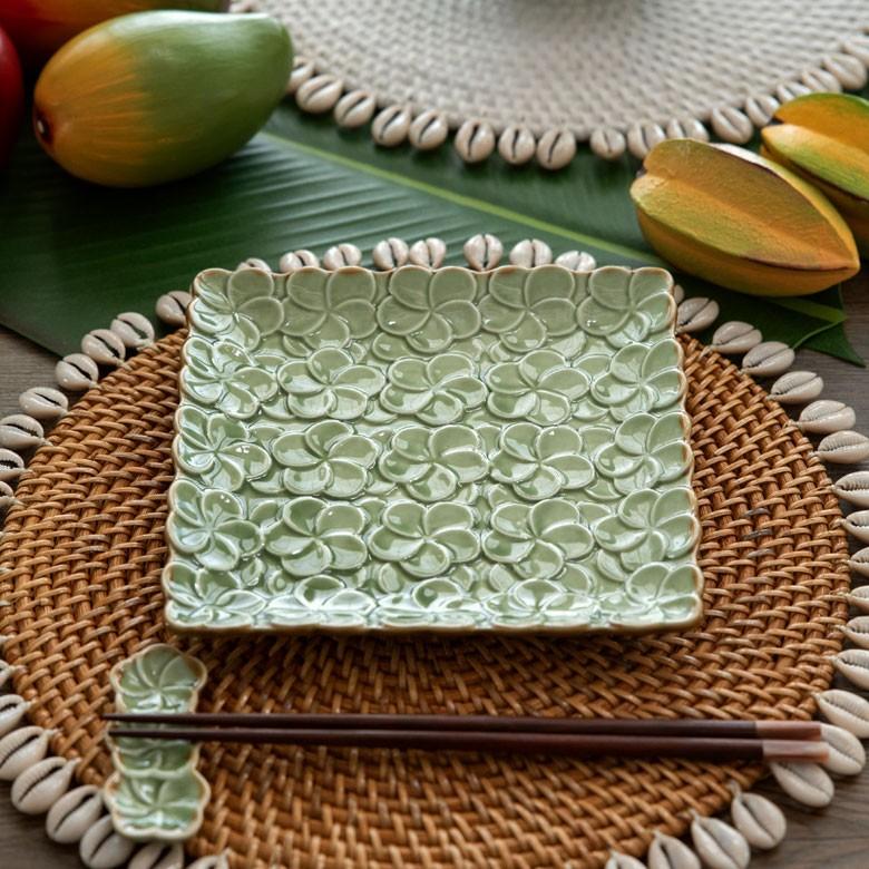 プレート 皿 中皿 角皿 小皿 食器 約17.8cm 正方形 陶器 プルメリア パーティー アジアン雑貨 pl10-668 | ブランド登録なし | 17