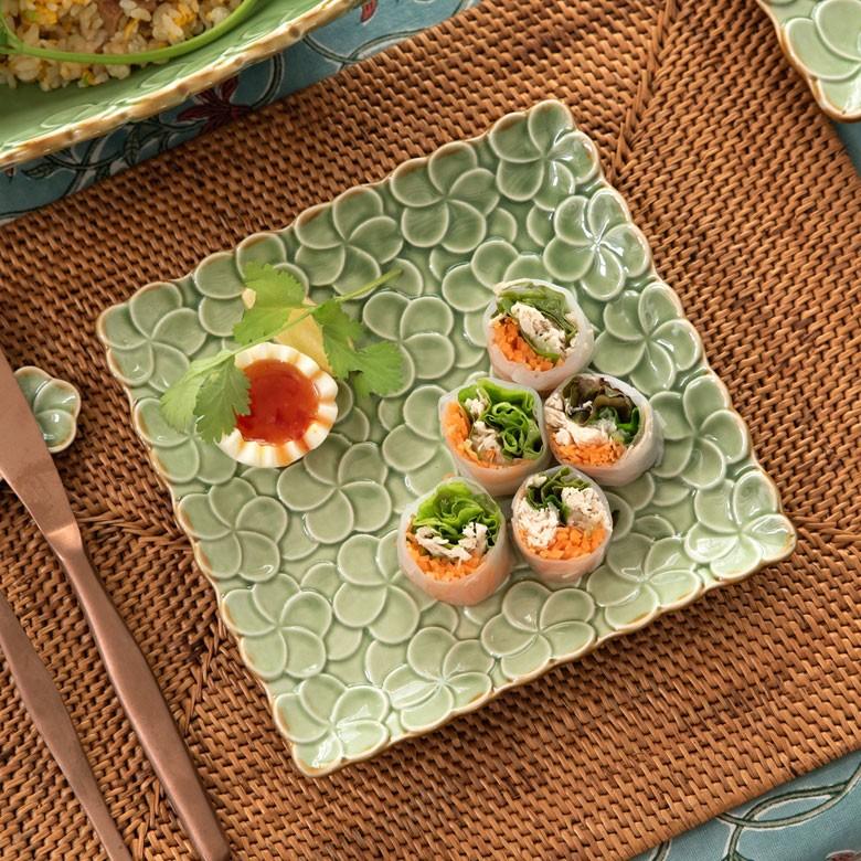 プレート 皿 中皿 角皿 小皿 食器 約17.8cm 正方形 陶器 プルメリア パーティー アジアン雑貨 pl10-668 | ブランド登録なし | 18