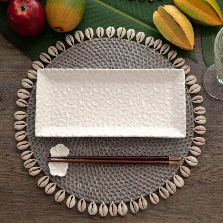 平皿 角皿 陶器 長方形 約25.7×12.1cm プレート 食器 和食器 プルメリア シンプル おしゃれ アジア雑貨 pl5-668 | ブランド登録なし | 16