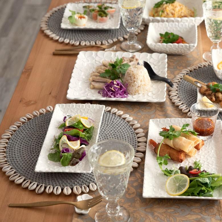 平皿 角皿 陶器 長方形 約25.7×12.1cm プレート 食器 和食器 プルメリア シンプル おしゃれ アジア雑貨 pl5-668 | ブランド登録なし | 11