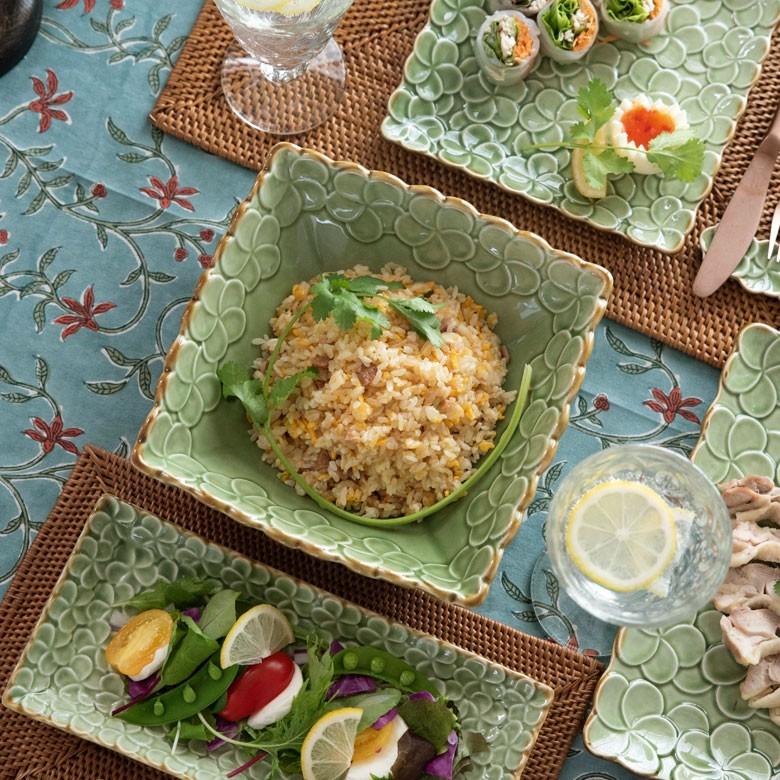 深皿 角皿 陶器 正方形 約21cm角 ボウル 食器 和食器 プルメリア