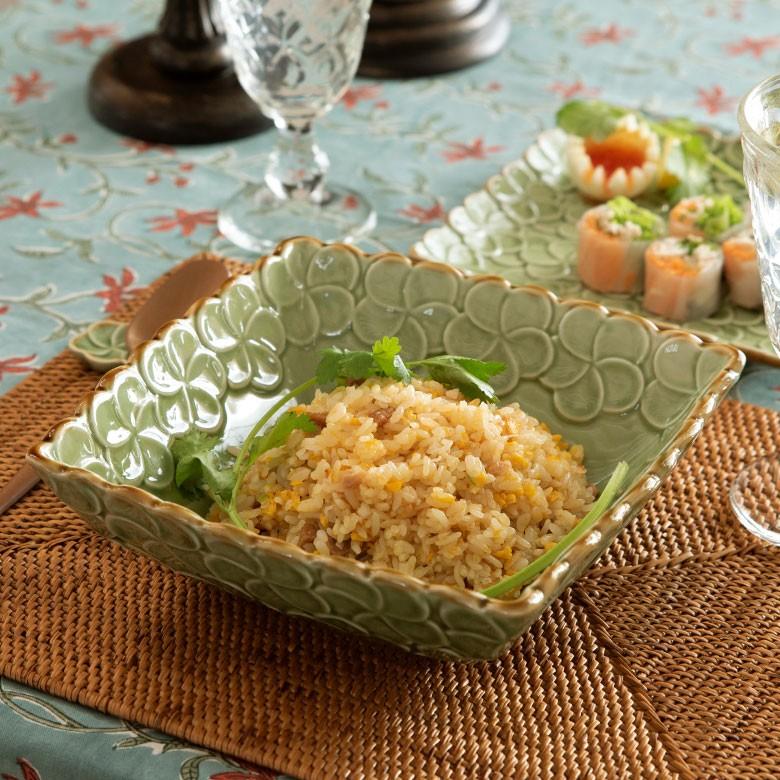深皿 角皿 陶器 正方形 約21cm角 ボウル 食器 和食器 プルメリア