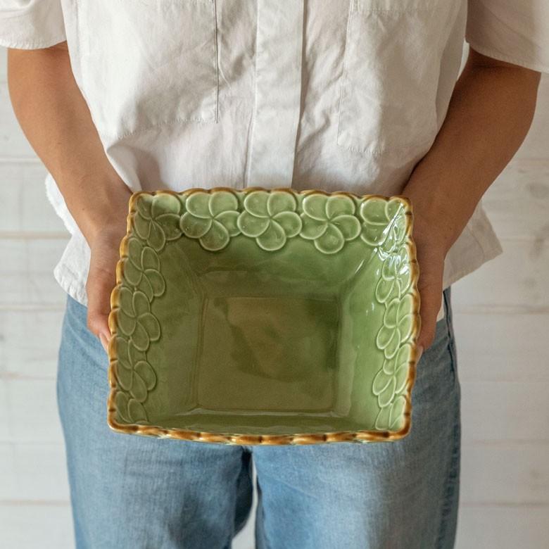 深皿 角皿 陶器 正方形 約21cm角 ボウル 食器 和食器 プルメリア おしゃれ アジア雑貨 pl6-668 | ブランド登録なし | 10