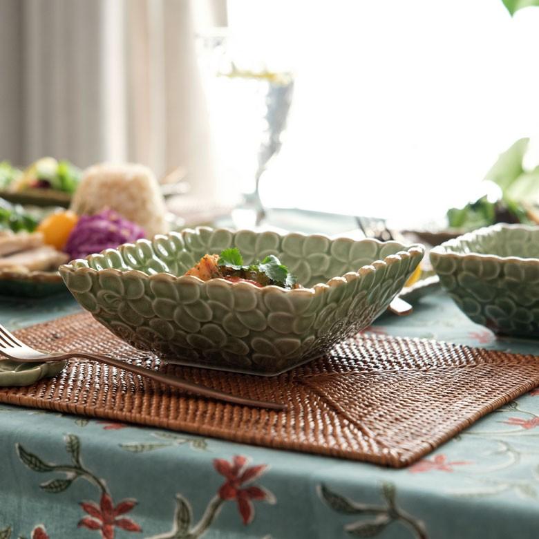 深皿 角皿 陶器 正方形 約14.5cm角 ボウル 食器 和食器 プルメリア おしゃれ アジア雑貨 pl7-668 | ブランド登録なし | 12