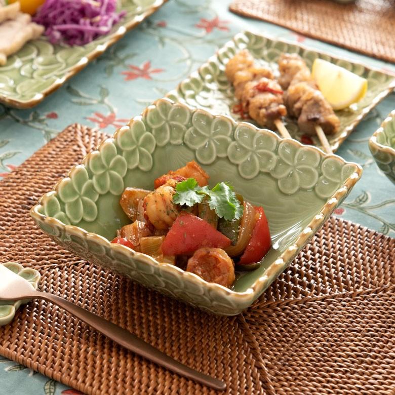 深皿 角皿 陶器 正方形 約14.5cm角 ボウル 食器 和食器 プルメリア おしゃれ アジア雑貨 pl7-668 | ブランド登録なし | 14