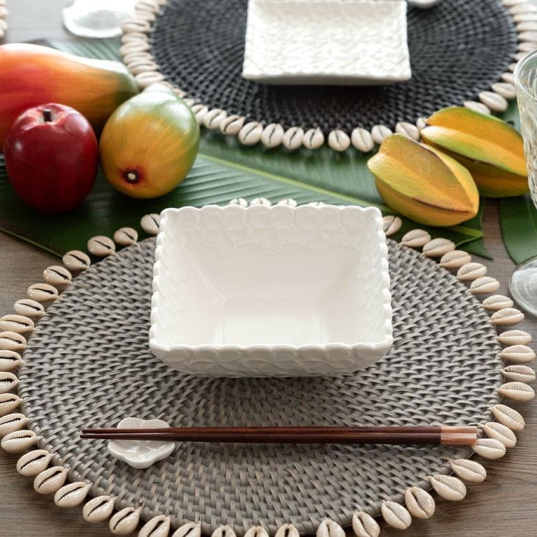 深皿 角皿 陶器 正方形 約14.5cm角 ボウル 食器 和食器 プルメリア おしゃれ アジア雑貨 pl7-668 | ブランド登録なし | 15