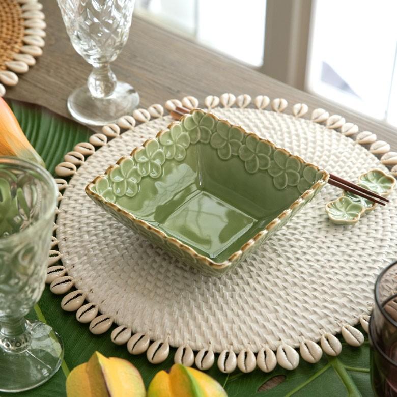 深皿 角皿 陶器 正方形 約14.5cm角 ボウル 食器 和食器 プルメリア おしゃれ アジア雑貨 pl7-668 | ブランド登録なし | 18