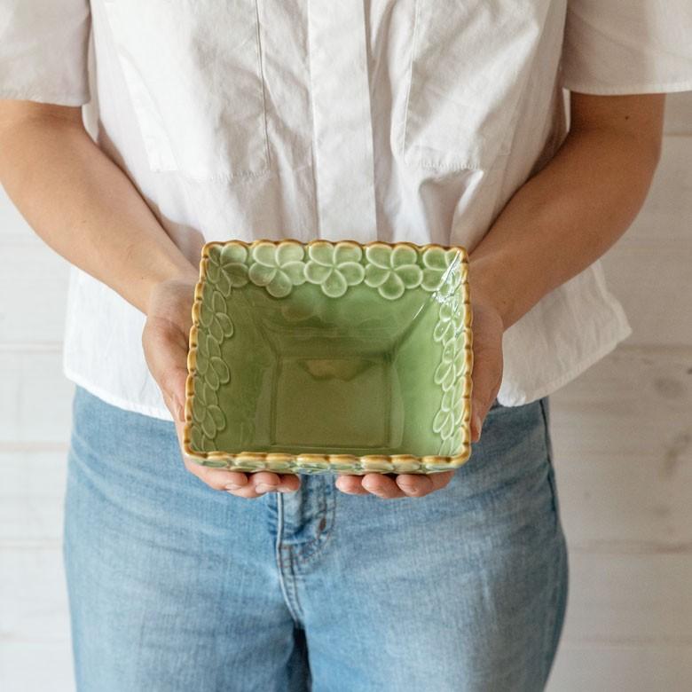 深皿 角皿 陶器 正方形 約14.5cm角 ボウル 食器 和食器 プルメリア おしゃれ アジア雑貨 pl7-668 | ブランド登録なし | 10